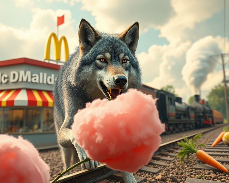 mcdonalds, wolf, cotton candy, carrot, train